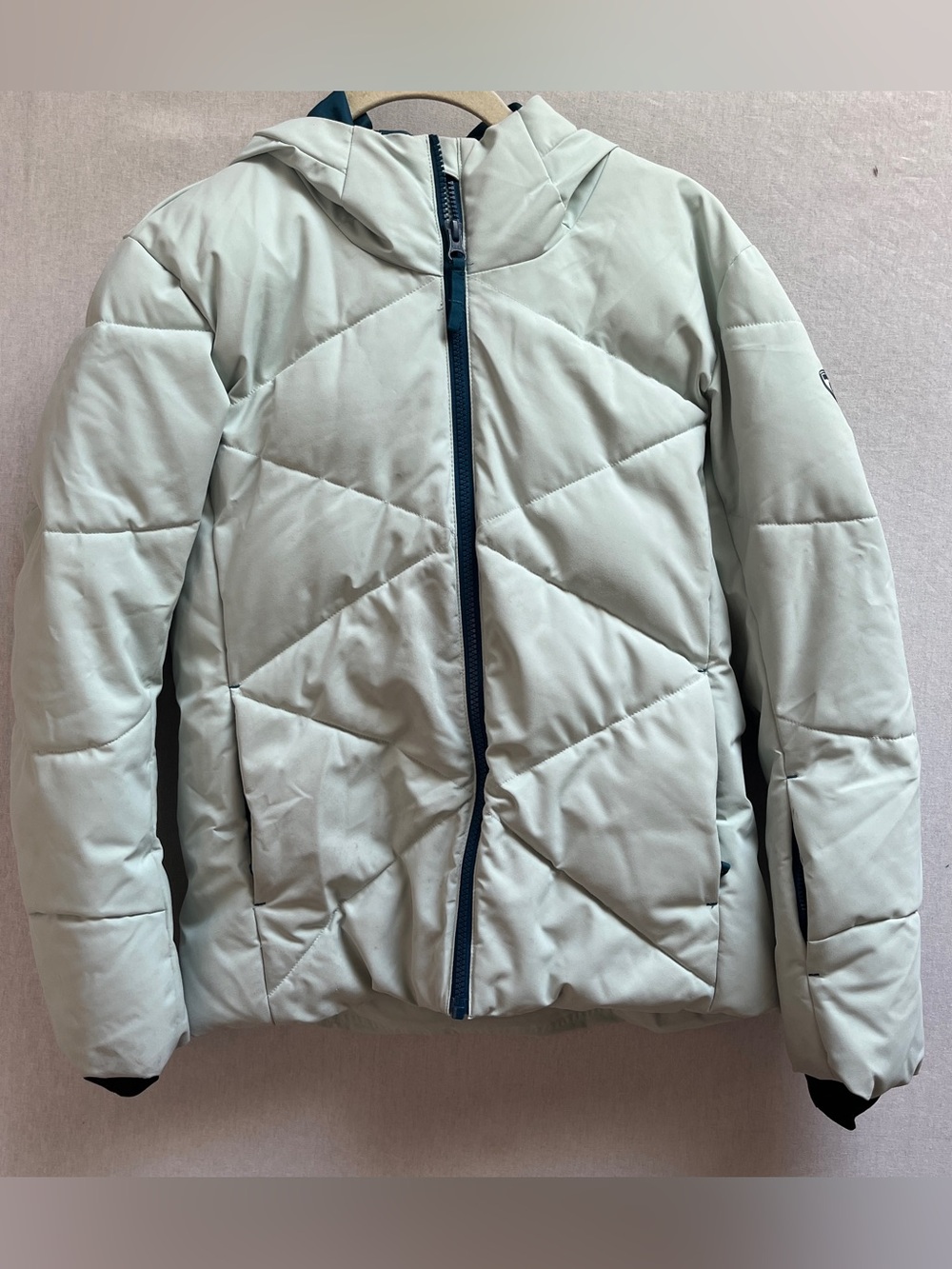 Rossignol Girl's Quilted Hooded Ski Jacket Mint Green Snow Coat Sz 12